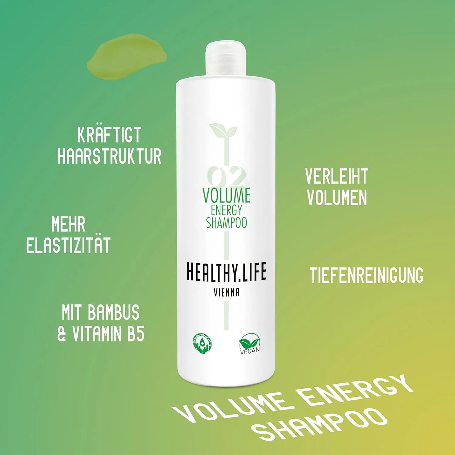 شامپو حجم دهنده HLV یک لیتری با ویتامین B5 و بامبو - شامپو ملایم و وگان برای موهای نازک و ضعیف - تقویت کننده مو و از بین برنده آلودگی ها - مراقبت از مو برای آقایان و بانوان (انرژی حجم دهنده 1 لیتر)