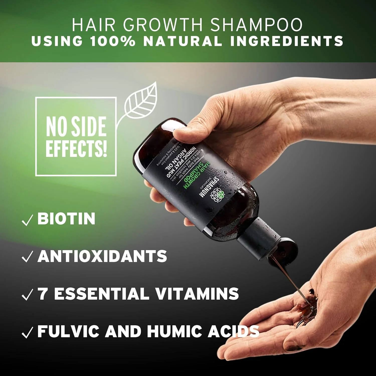 شامپو رشد مو اسفاگنوم بوتانیکالز - حاوی روغن آرگان و فولوییک اسید از لجن ذغال سنگ نارس طبیعی نوردیک - بدون SLS، پارابن، سولفات - درمان بیوتین و آلوئه ورا برای موهای نازک و آسیب دیده