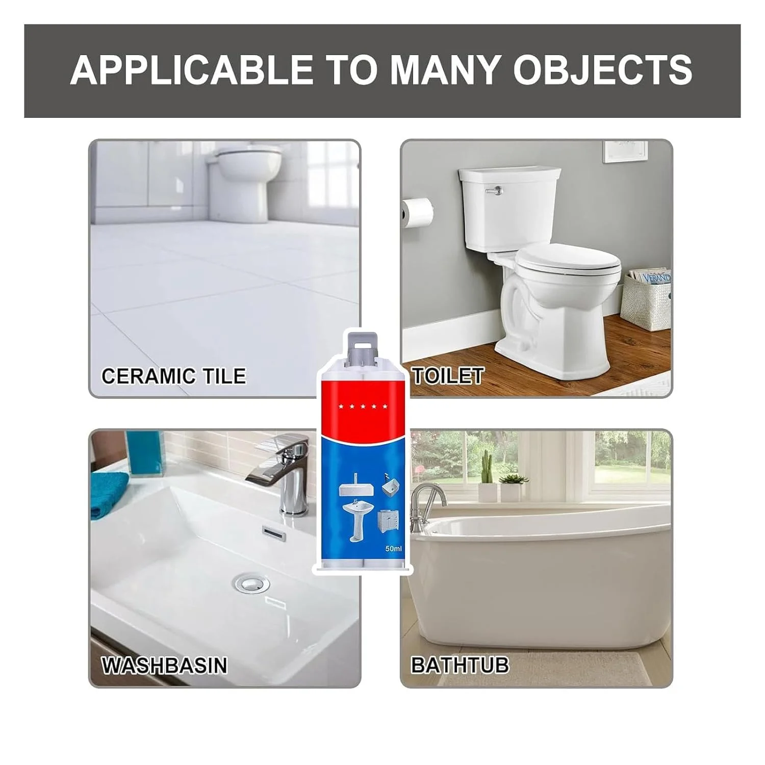 پرکننده ترک کاشی KASTWAVE، ملات کاشی دیوار، چسب کاشی، پرکننده ترک و درزگیر ملات، خمیر تعمیر کاشی خشک شونده سریع، خمیر پرکننده تراشه برای تراشه های کاشی، ترک ها، سوراخ ها، خراش ها، 50 میلی لیتر