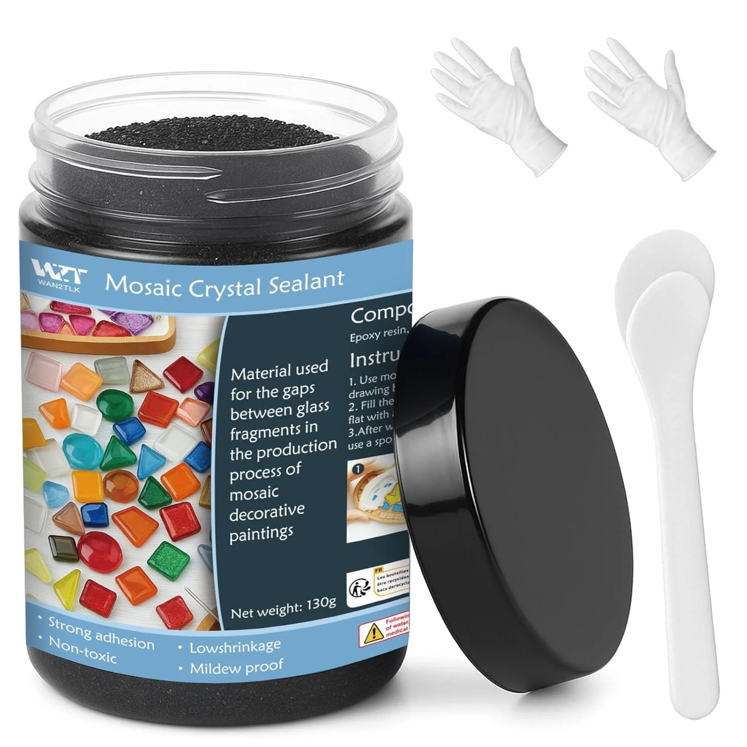 ملات موزاییک برای صنایع دستی - ملات کاشی کریستالی مشکی زود خشک شونده، عامل درزگیری آماده برای استفاده برای هنر شیشه ای DIY، هدایای دست ساز و لوازم کیت موزاییک (130 گرم) ملات موزاییک برای صنایع دستی - ملات کاشی کریستالی مشکی زود خشک شونده، عامل درزگیری آماده برای استفاده برای هنر شیشه ای DIY، هدایای دست ساز و لوازم کیت موزاییک (130 گرم)