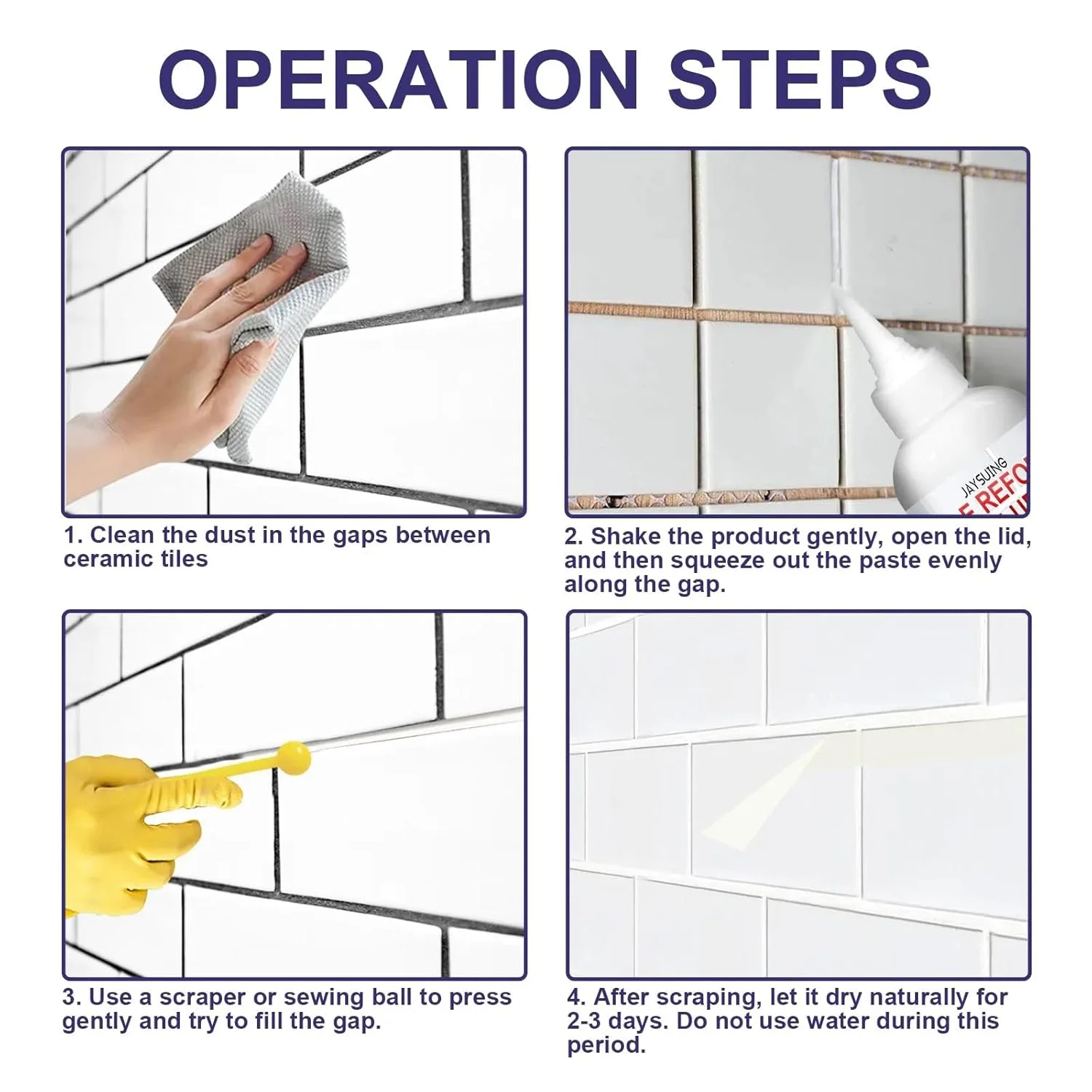 پرکننده ضد آب درز کاشی NEFHEM، خمیر ترمیم کننده دوغاب سفید برای کف سینک حمام، ضد کپک و ضد رسوب، درزگیر کاشی سرامیکی به همراه ابزار، کیت تعمیرات خانگی DIY (چسب اصلاح کاشی 2 * 150 گرم)