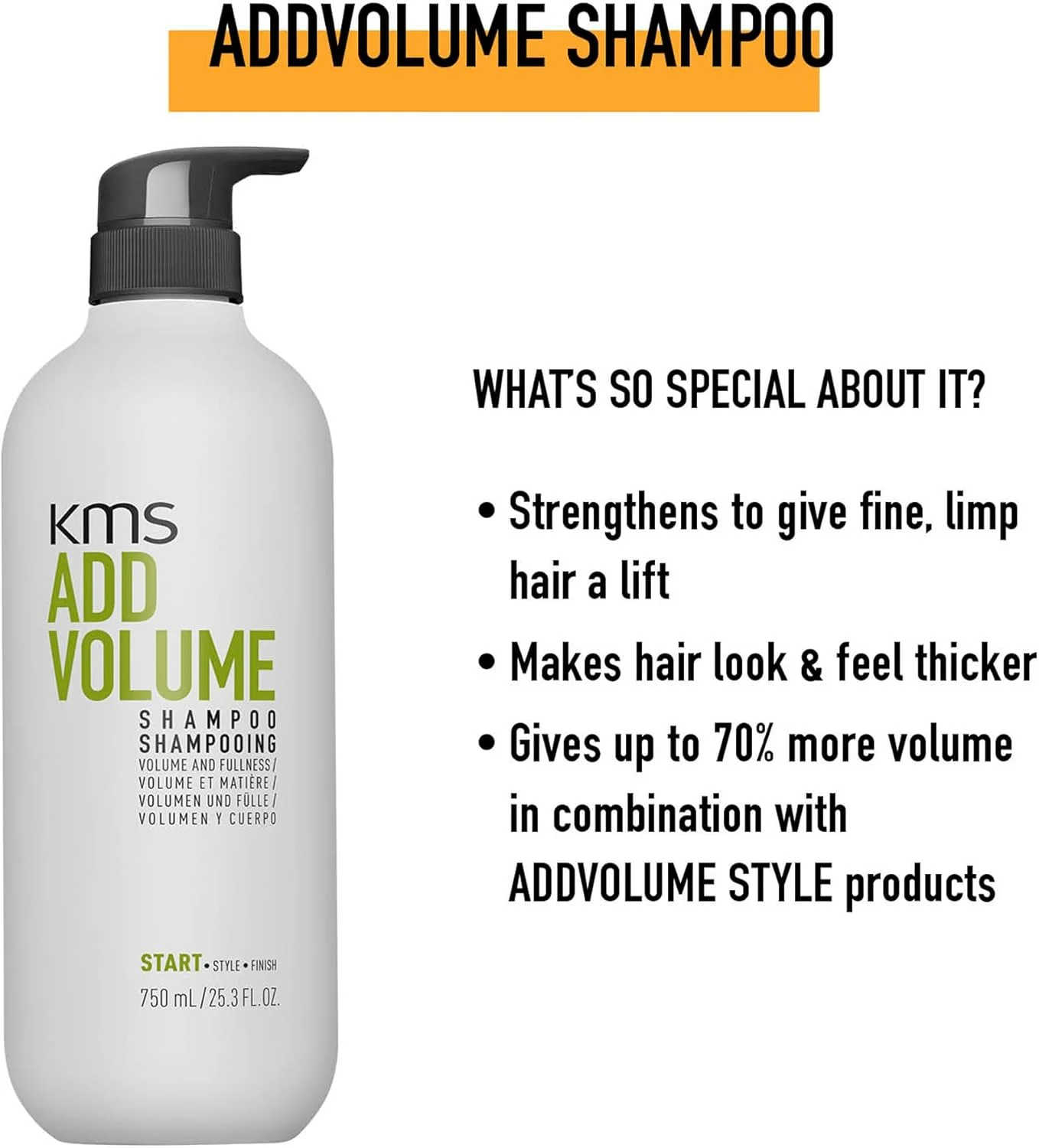 شامپو حجم دهنده مو کی ام اس مدل AddVolume حجم 750 میلی لیتر