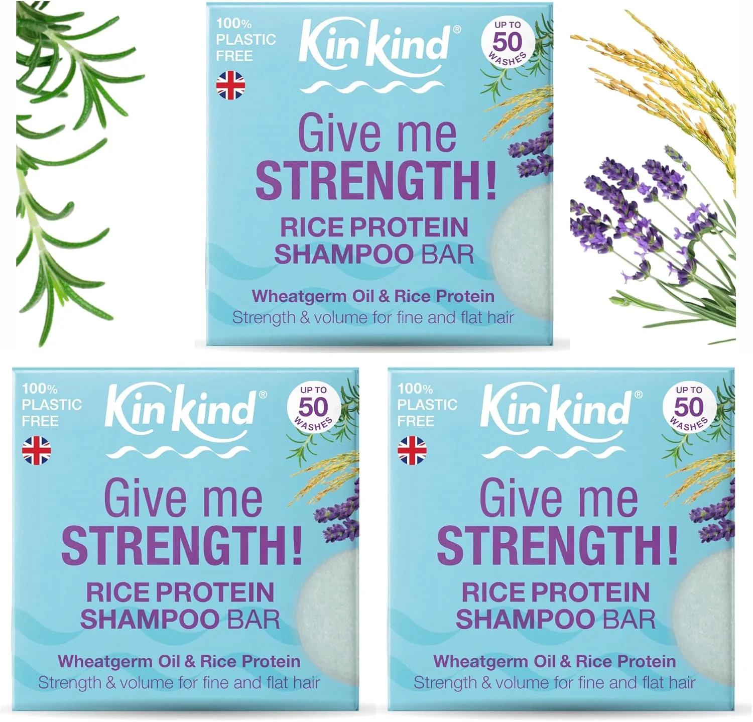 کین‌کایند شامپو بار آب برنج برای رشد مو - به من قدرت بده! بسته 3 عددی | شامپو بار جامد ضخیم کننده مو با پروتئین برنج | حجم دهنده برای موهای نازک و کم پشت | شامپو بار مسافرتی طبیعی برای مو ساخت انگلستان