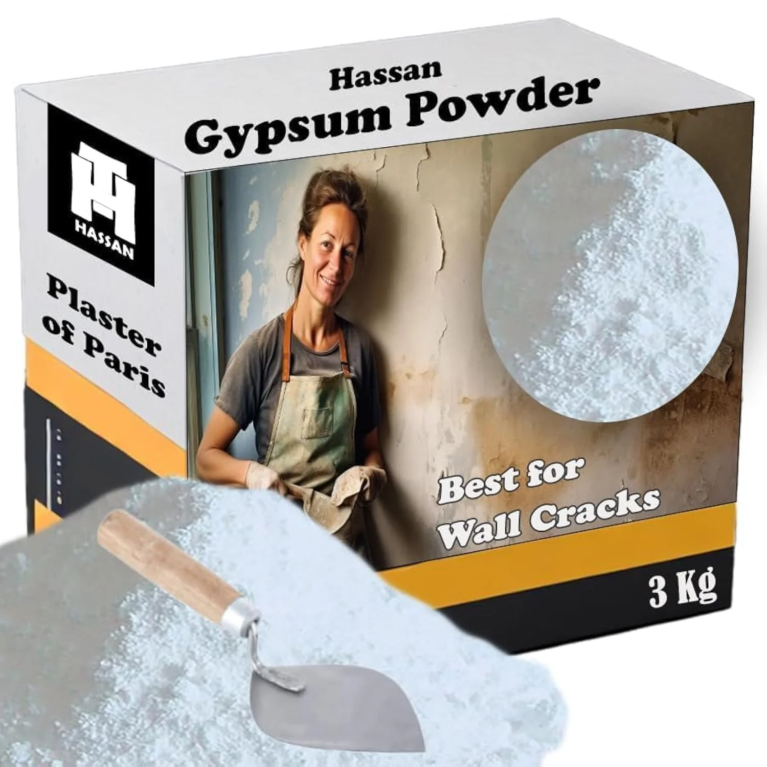 کیت تعمیر دیوار پودر گچ حسن شامل 3 کیلوگرم گچ پاریس و کاردک، راه حل یکپارچه شما برای رفع نواقص دیوار (بسته بندی ممکن است متفاوت باشد)