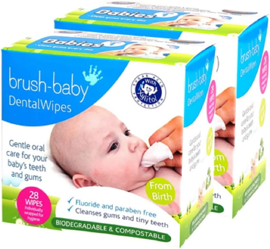 دستمال مرطوب دندانی Brush-Baby مناسب برای نوزادان 0 تا 16 ماه - 2 بسته 28 عددی