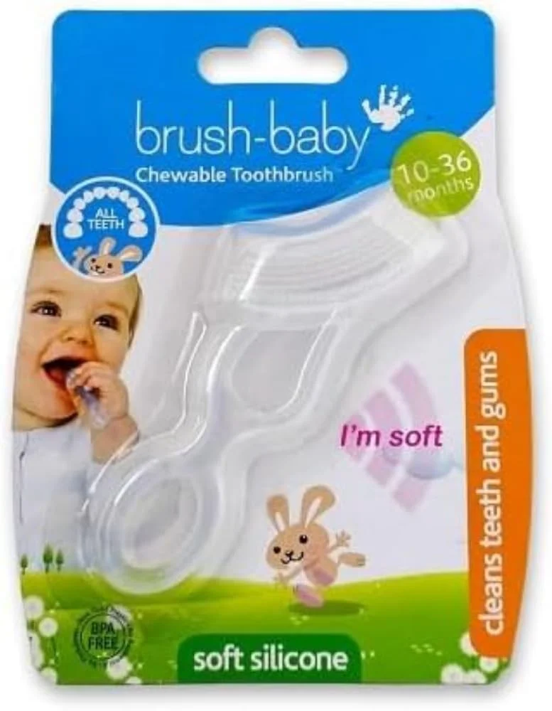 دندان گیر نرم و جویدنی و مسواک کودک Brush-Baby مناسب 10 تا 36 ماهگی، سفید