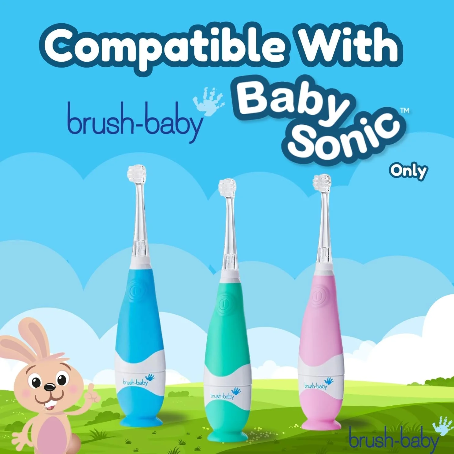 سری یدک مسواک برقی کودک Brush-baby BabySonic مناسب کودکان 18 تا 36 ماه - برس نرم برای لثه های حساس، مراقبت کامل از دهان کودک، بسته 4 عددی، تمیز کردن آسان، فاقد BPA، شفاف