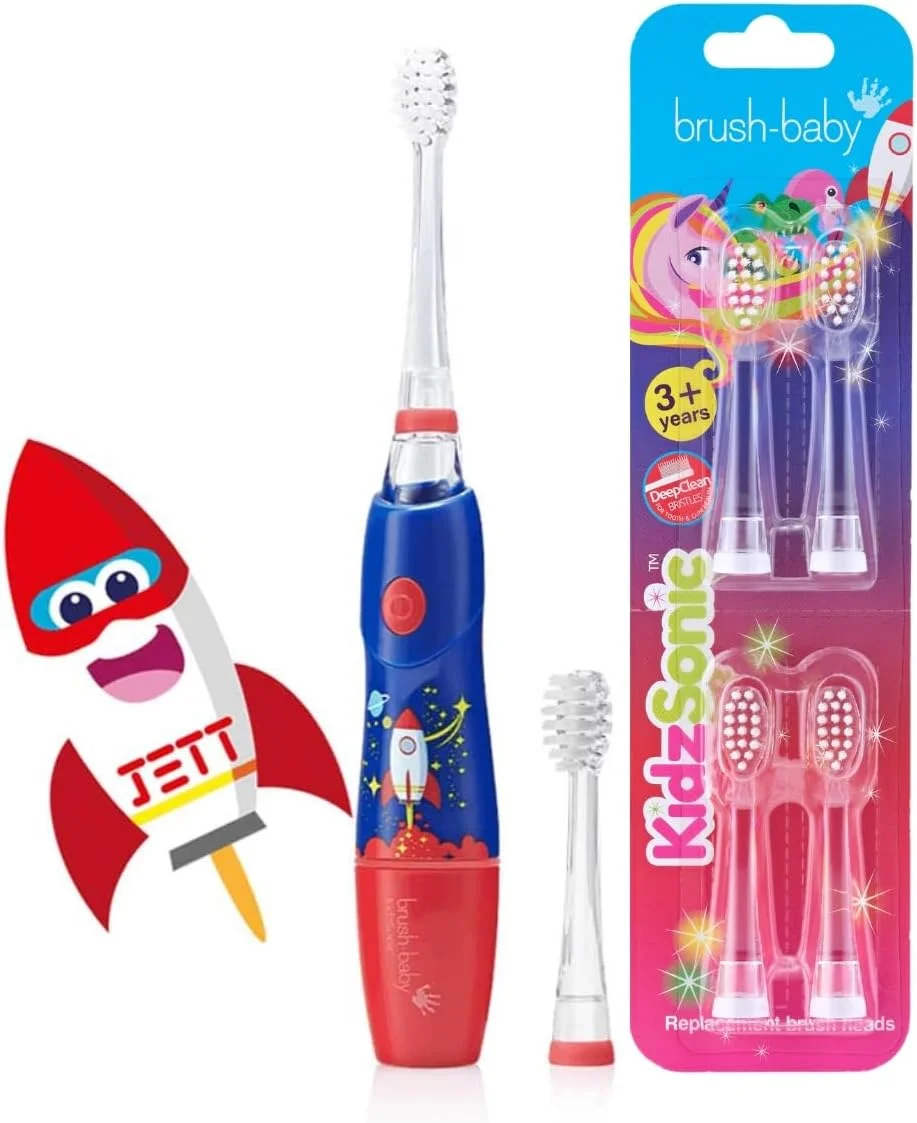 مسواک برقی کودکانه KidzSonic مدل Rocket به همراه 4 عدد سری یدک - پرتاب به سوی لبخندهای تمیز و سالم، مراقبت دهانی سرگرم کننده و موثر برای کودکان