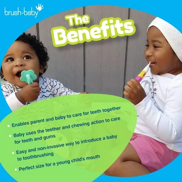 مجموعه مراقبت از اولین دندان های Brush-Baby: اولین مسواک ملایم و اولین دندانگیر تسکین دهنده برای نوزادان، ایده آل برای دندان درآوردن اولیه و مراقبت از دهان، فاقد BPA، قابل شستشو در ماشین ظرفشویی، سفید/آبی