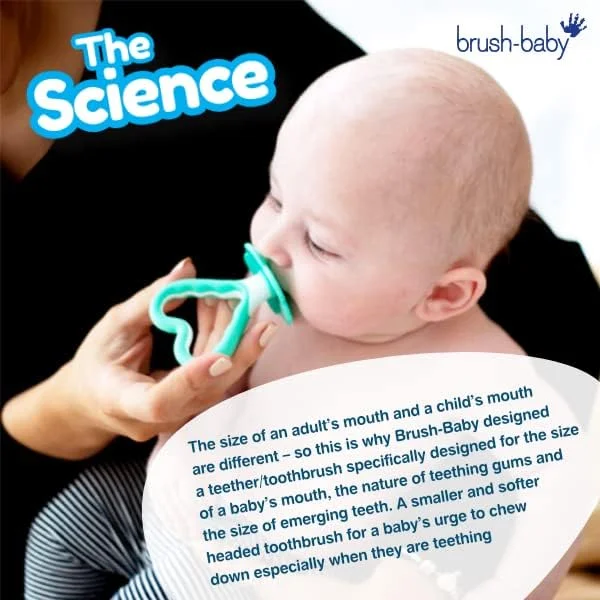 مجموعه مراقبت از اولین دندان های Brush-Baby: اولین مسواک ملایم و اولین دندانگیر تسکین دهنده برای نوزادان، ایده آل برای دندان درآوردن اولیه و مراقبت از دهان، فاقد BPA، قابل شستشو در ماشین ظرفشویی، سفید/آبی