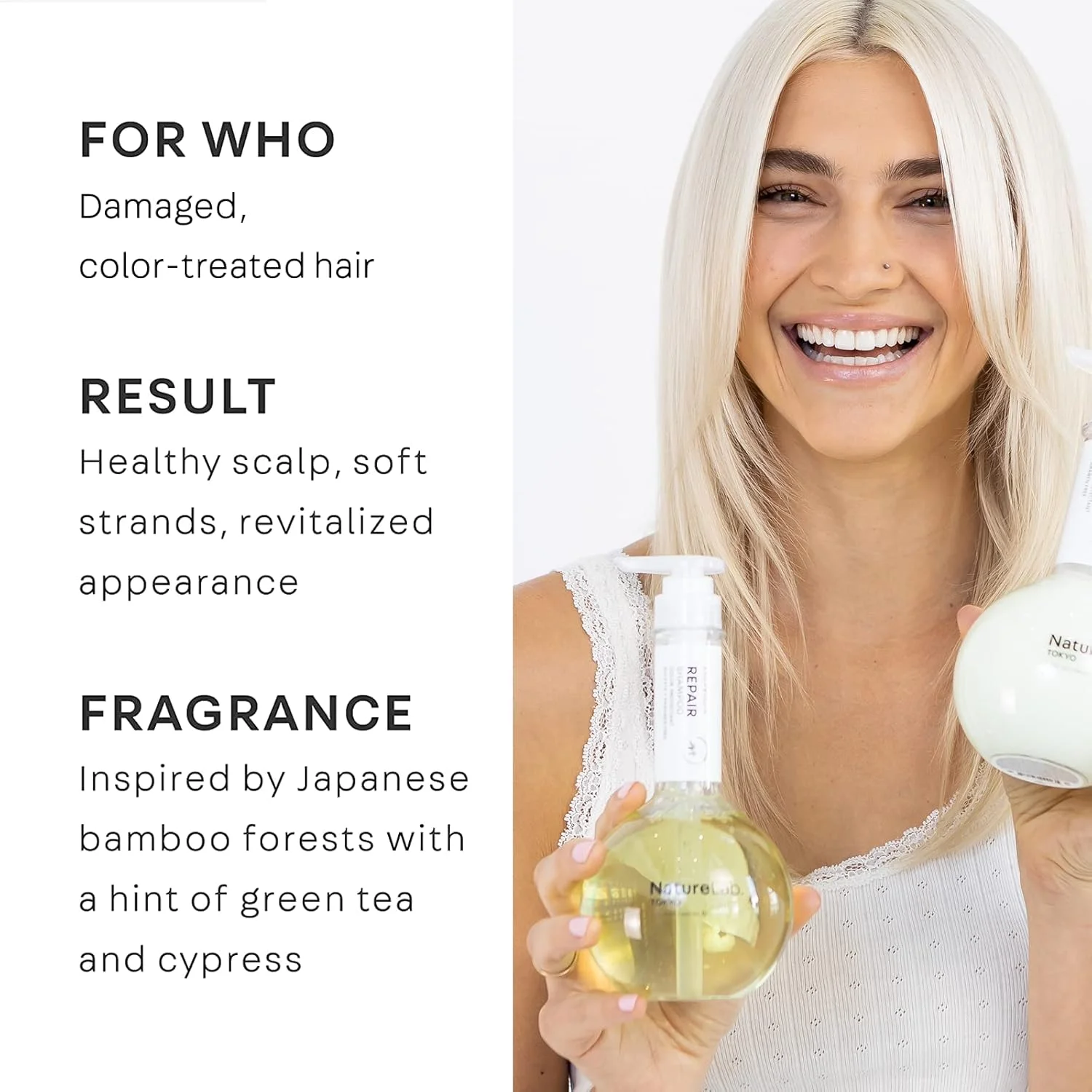 شامپو ترمیم کننده موهای آسیب دیده نِیچِرلب. توکیو - مناسب موهای به شدت آسیب دیده و رنگ شده، فاقد سولفات و تست حیوانی، محافظت از رنگ مو - 340 میلی لیتر