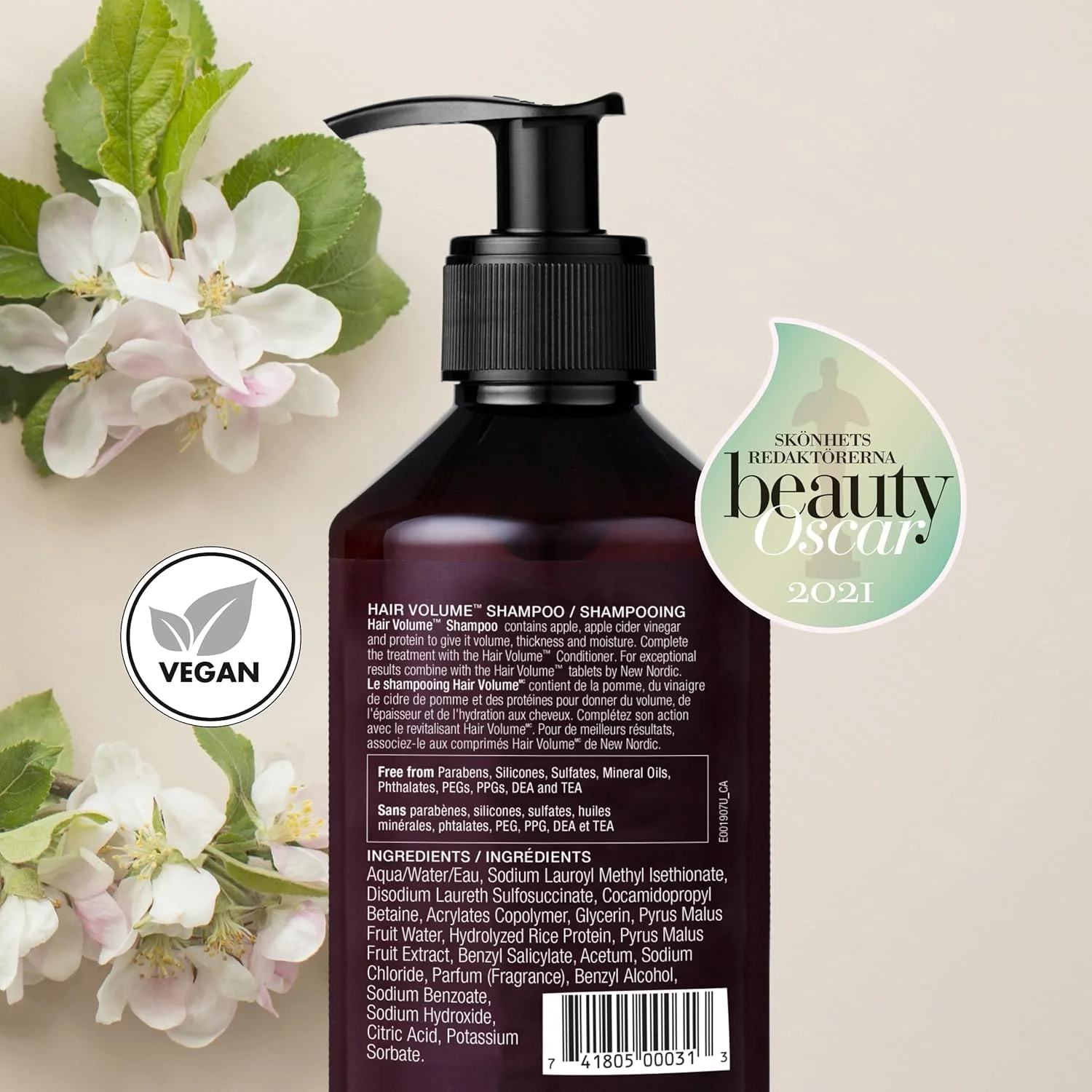 شامپو حجم دهنده مو نیو نوردیک | فرمول گیاهی غنی برای موهای حجیم تر، ضخیم تر و سبک تر | وگان و فرموله شده با مواد اولیه تمیز | 250 میلی لیتر