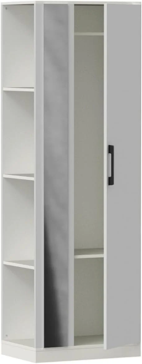 کمد لباس تک درب مدرن مهماوی با آینه جانبی، 3 قفسه باز جانبی و میله آویز، ذخیره سازی صرفه جویی در فضا، سازمان دهنده لباس بادوام و شیک ایده آل برای اتاق خواب و خانه - سفید درجه یک