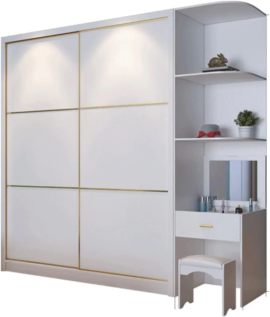 میز آرایش LOYOUYEO، کمد لباس درب کشویی چوبی دوتایی، کمد لباس اتاق خواب، میز آرایش با آینه