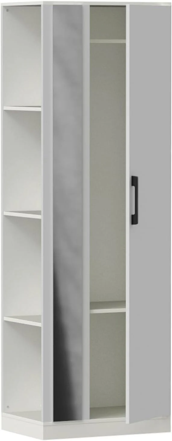 کمد لباس مدرن مهمای با آینه جانبی و قفسه جانبی، کابینت ذخیره سازی زمینی با چوب لباسی، جادار و متنوع، ذخیره سازی کارآمد و نصب آسان - سفید درجه یک