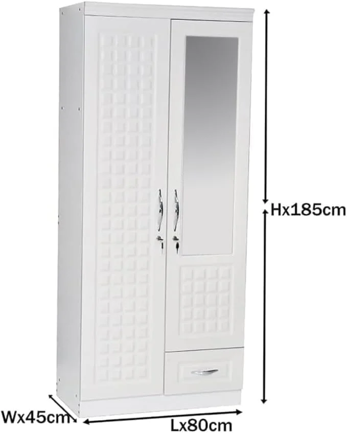 کمد لباس سفید رنگ با آینه، کمد دو درب مناسب اتاق نشیمن