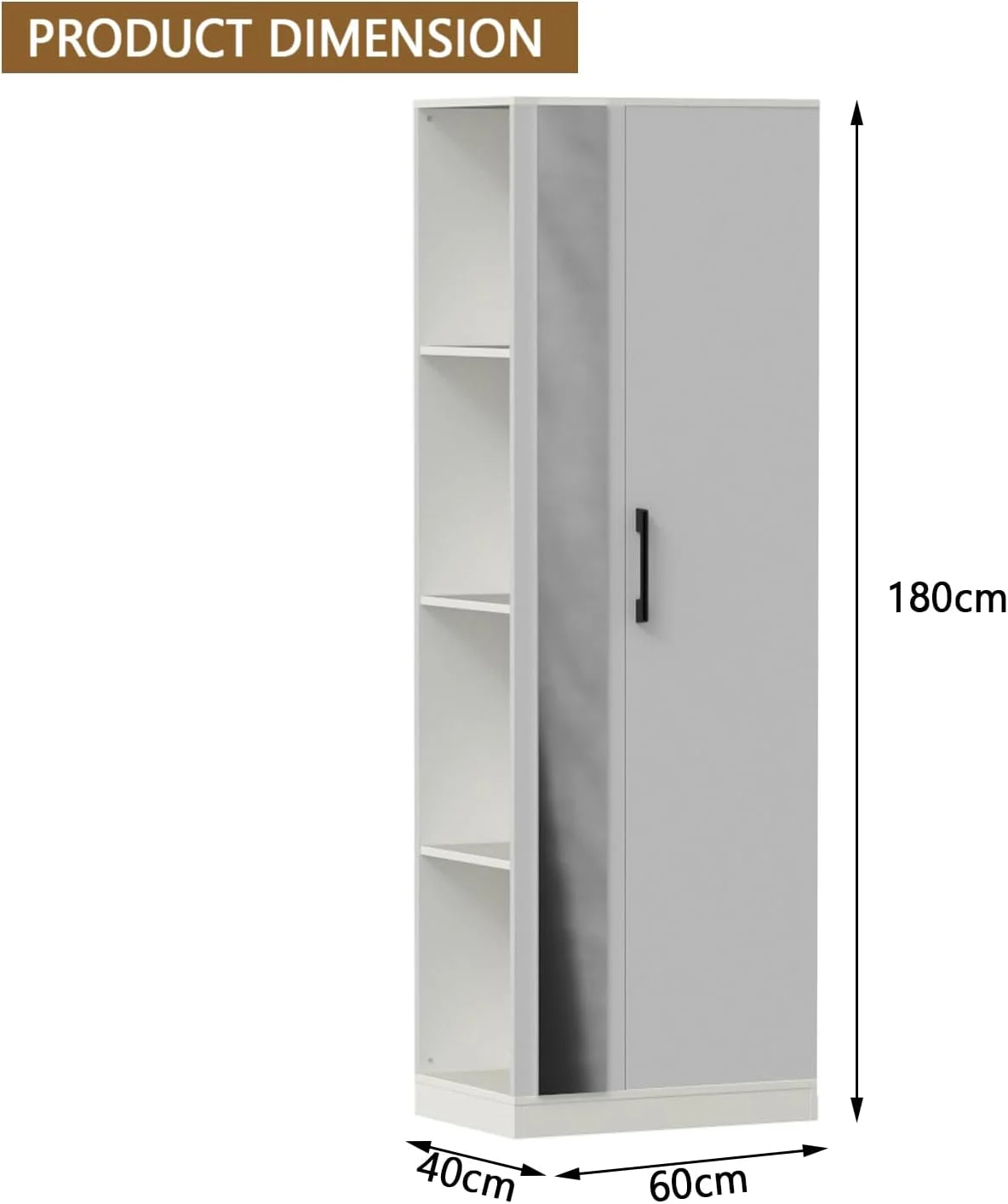 کمد لباس مدرن مهمای با آینه جانبی و قفسه جانبی، کابینت ذخیره سازی زمینی با چوب لباسی، جادار و متنوع، ذخیره سازی کارآمد و نصب آسان - سفید درجه یک