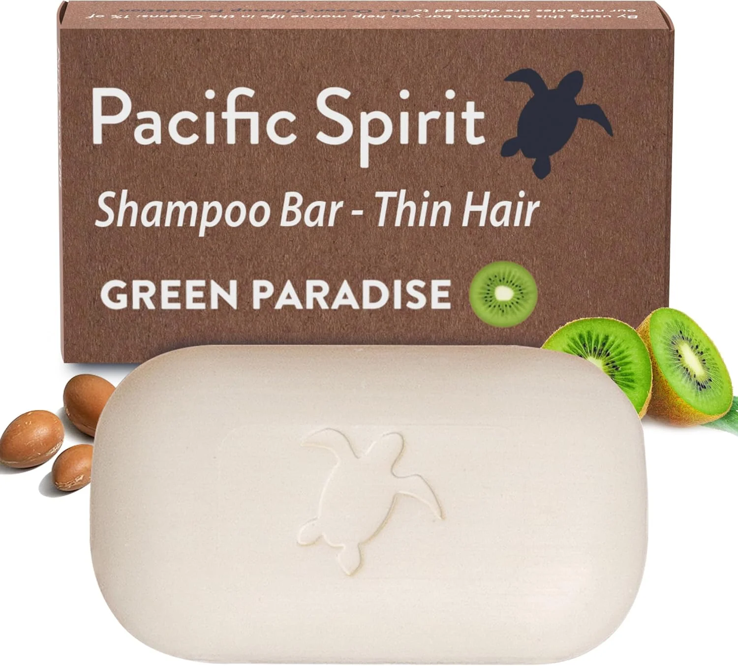 شامپو بار پسیفیک اسپریت برای موهای نازک با روغن آرگان و کیوی، کف ملایم، طبیعی، سبز، بدون SLS، بدون سولفات، بدون صابون، بدون پسماند، وگان، 100 گرم