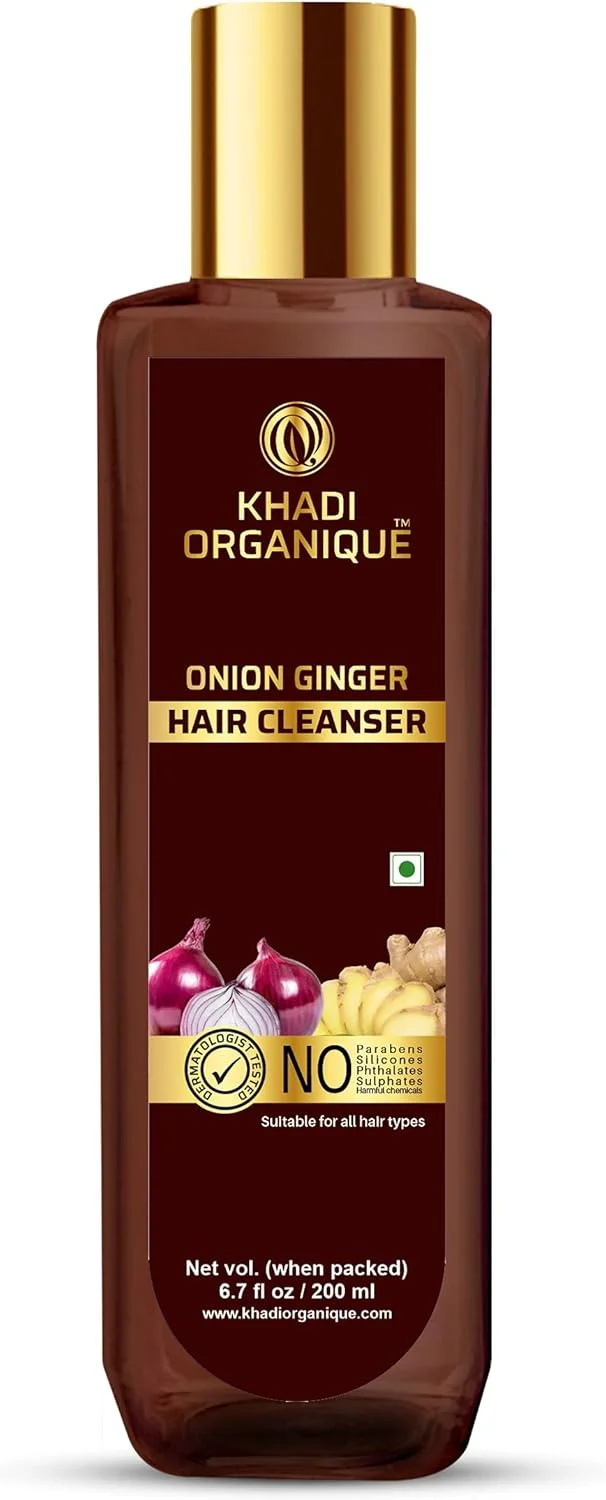 شامپو/پاک کننده مو پیاز و زنجبیل ارگانیک Khadi ORGANIQUE، مبارزه و کاهش دهنده نازک شدن و شکستگی مو، افزایش حجم مو (200 میلی لیتر)