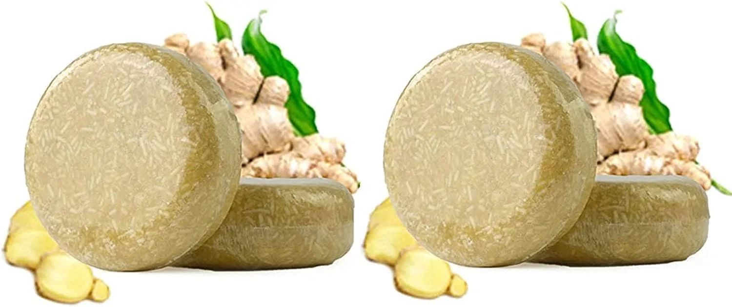 شامپو بار زنجبیل ارگانیک، صابون شامپو ضد ریزش مو، صابون مراقبت از رشد مو، صابون شامپو تیره کننده مو اسنس برای ترمیم مو، حجم دهنده و مرطوب کننده (2 عدد)