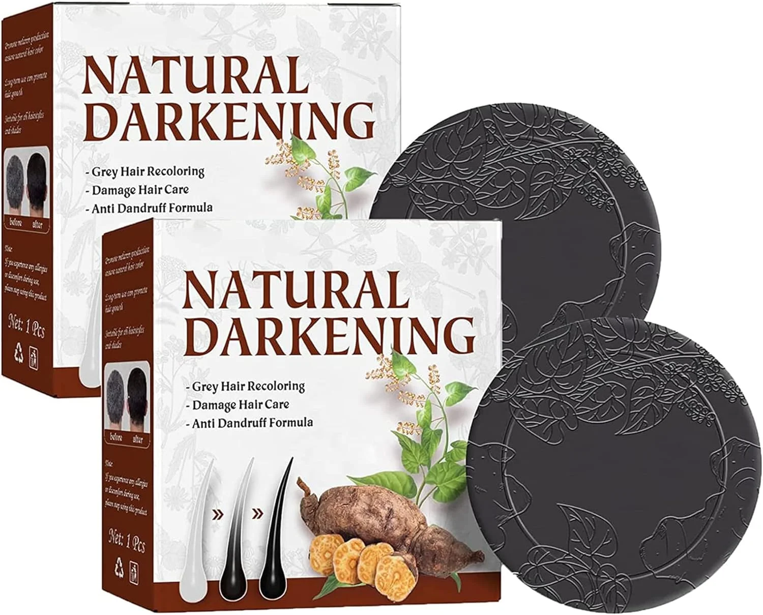 شامپو بار معکوس خاکستری ارگانیک، شامپو بار تیره کننده مو، صابون نرم کننده ارگانیک طبیعی، صابون شامپو تیره کننده مو برای ترمیم مو، حجم دهنده و مرطوب کننده (2 عدد)