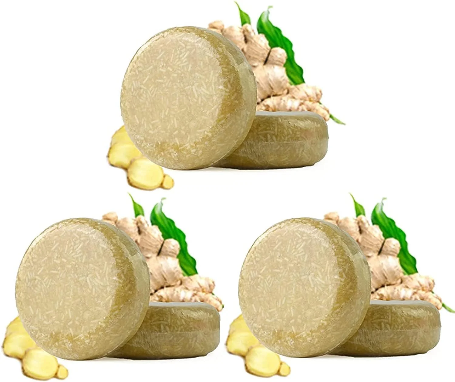 شامپو بار زنجبیل ارگانیک، صابون شامپو ضد ریزش مو، صابون مراقبت از رشد مو، صابون شامپو تیره کننده مو حاوی اسانس برای ترمیم مو، حجم دهنده و مرطوب کننده (3 عدد)