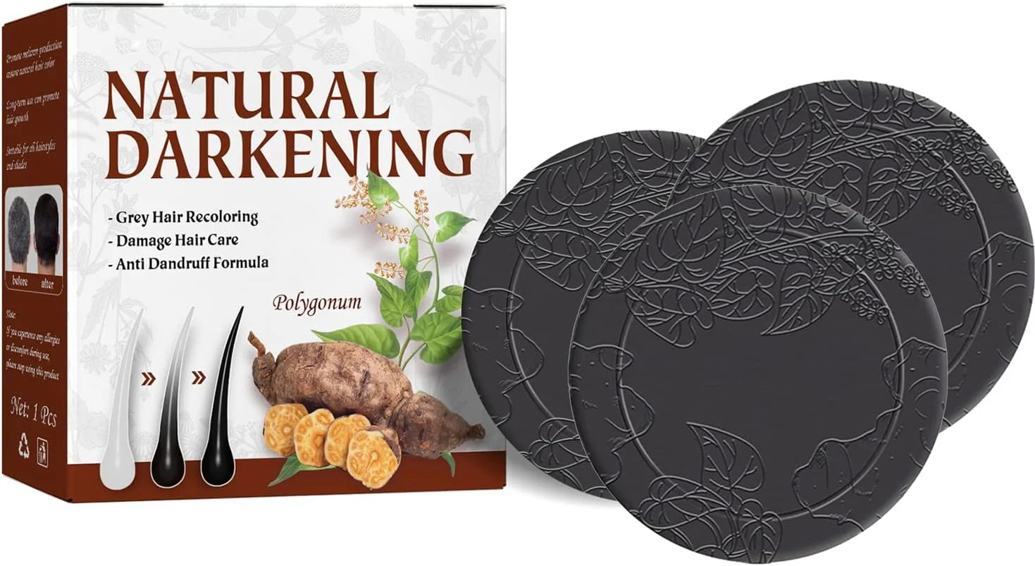 شامپو بار خاکستری ارگانیک معکوس 2022، شامپو بار تیره کننده، نرم کننده و مراقبت ترمیمی 100% ارگانیک طبیعی، صابون شامپو تیره کننده مو Shouwu برای ترمیم مو، حجم دهنده و مرطوب کننده (3 عدد)