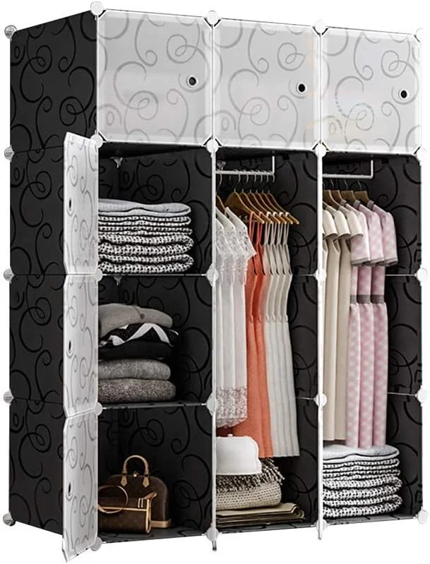 LHTYXX Combination wardrobe Wardrobe Portable Cupboard Cabinet Organiser System With Doors Hanging Rod Strong For Clothes Shoes Accessories.(111x47x147cm)