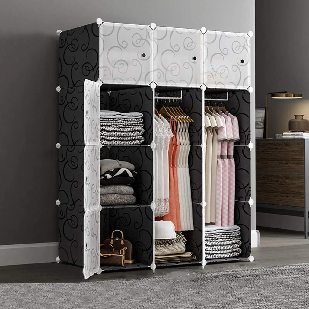 LHTYXX Combination wardrobe Wardrobe Portable Cupboard Cabinet Organiser System With Doors Hanging Rod Strong For Clothes Shoes Accessories.(111x47x147cm)