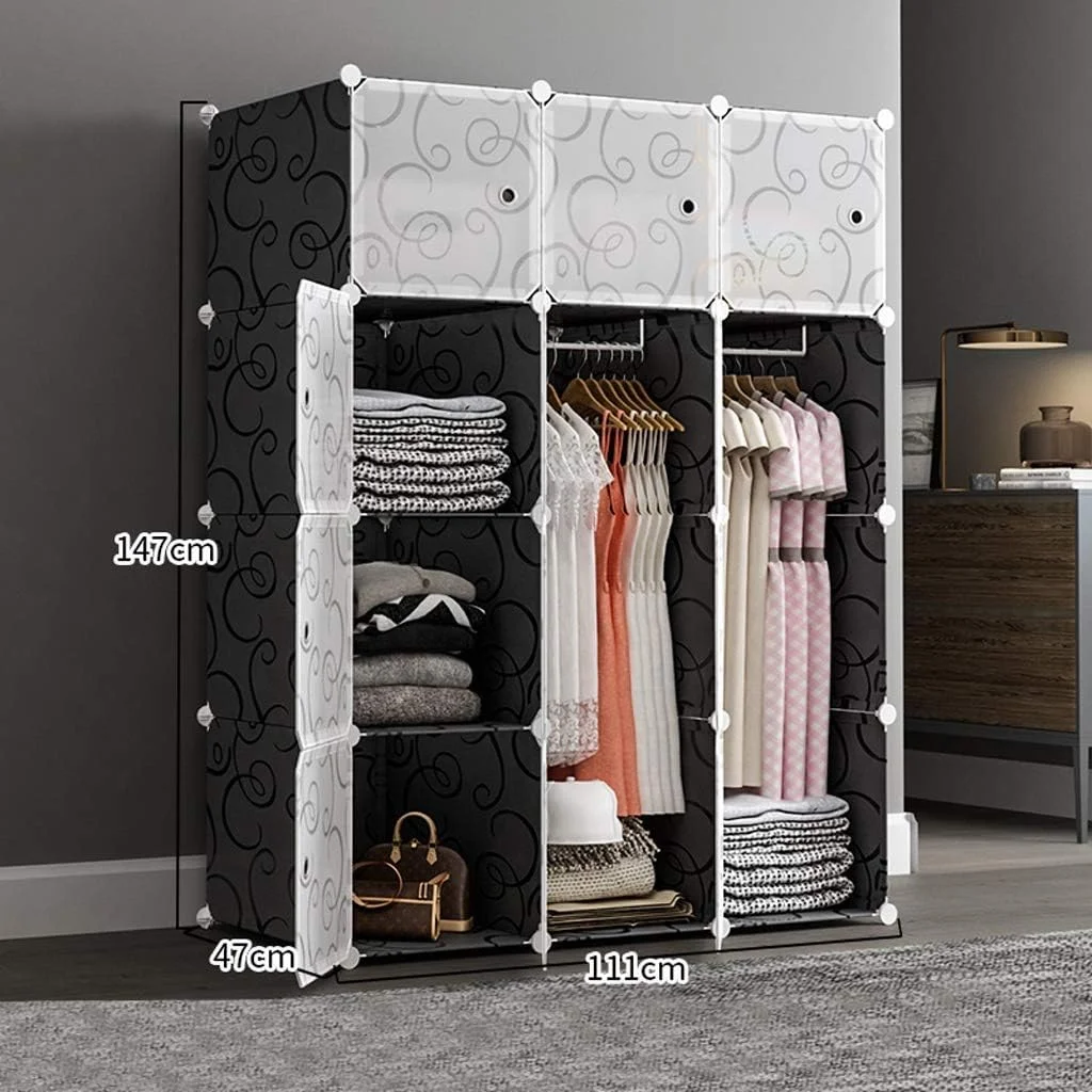 LHTYXX Combination wardrobe Wardrobe Portable Cupboard Cabinet Organiser System With Doors Hanging Rod Strong For Clothes Shoes Accessories.(111x47x147cm)