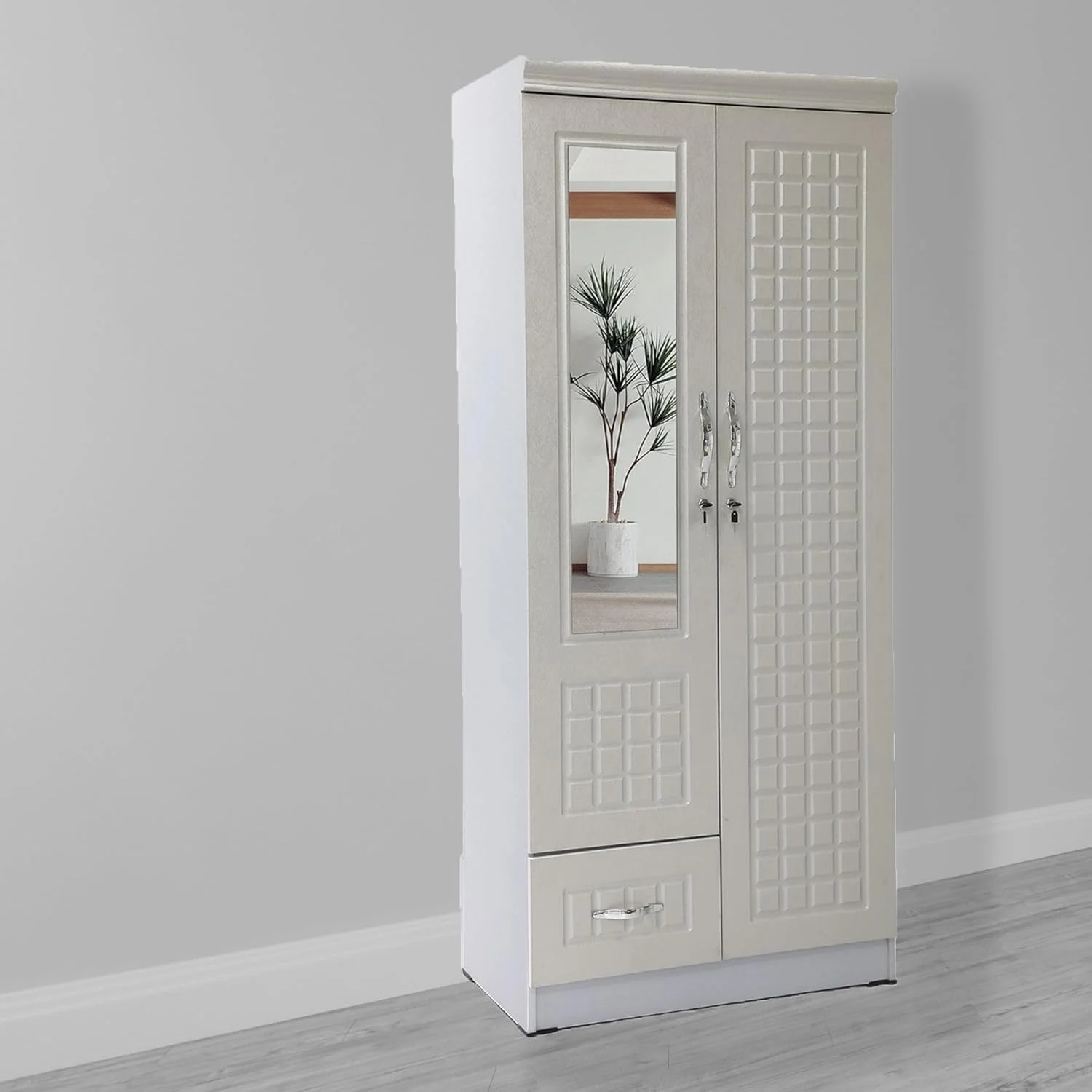 کمد لباس چوبی 3 درب LHFHOMT، کابینت MFT، کمد از جنس چوب مهندسی شده با 3 کشو، شیک مدرن و بادوام (سفید، طول 80، عرض 40، ارتفاع 185 سانتی متر)