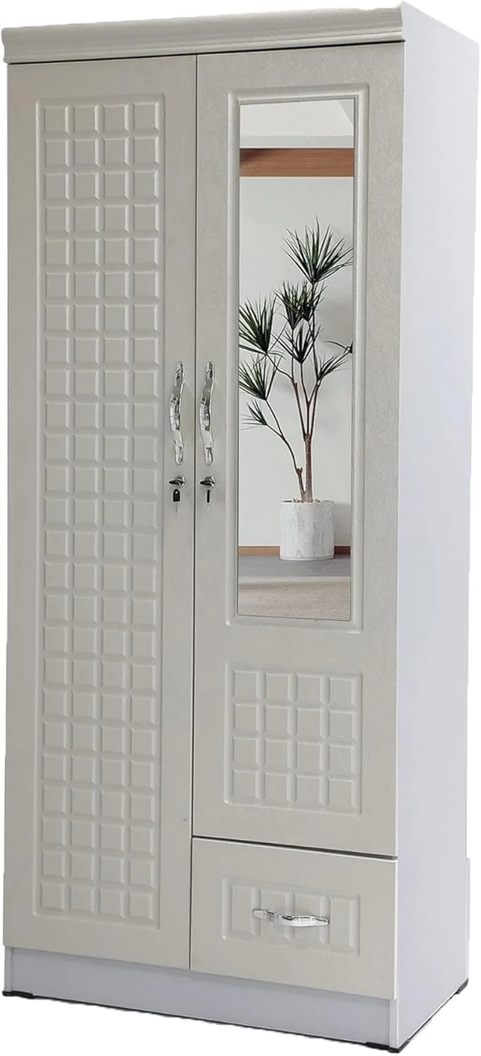 کمد لباس چوبی 3 درب LHFHOMT، کابینت MFT، کمد از جنس چوب مهندسی شده با 3 کشو، شیک مدرن و بادوام (سفید، طول 80، عرض 40، ارتفاع 185 سانتی متر)