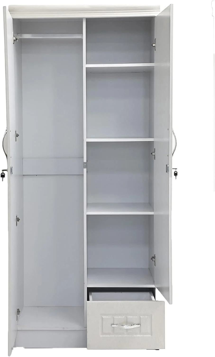 کمد لباس چوبی 3 درب LHFHOMT، کابینت MFT، کمد از جنس چوب مهندسی شده با 3 کشو، شیک مدرن و بادوام (سفید، طول 80، عرض 40، ارتفاع 185 سانتی متر)