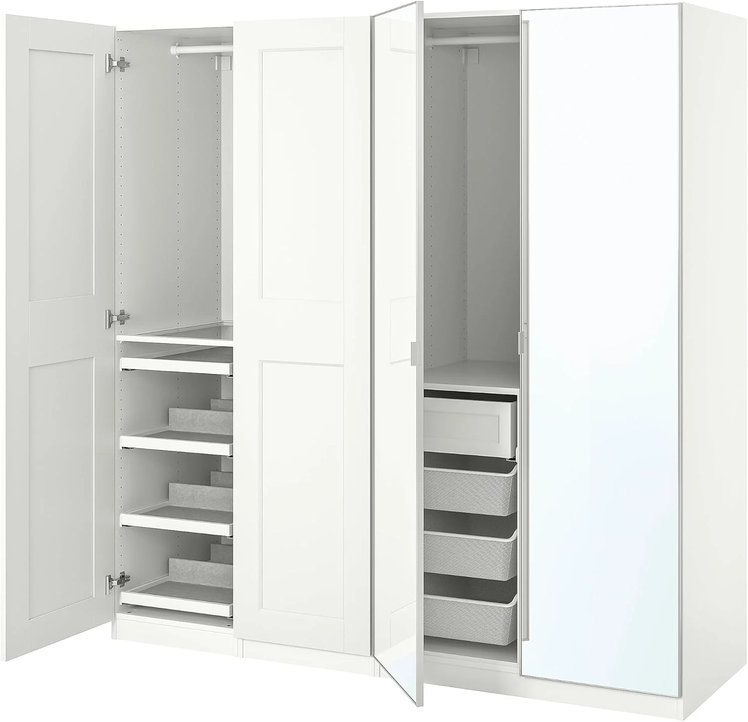 ترکیب کمد لباس PAX/GRIMO/ÅHEIM، 200x60x201 سانتی متر، سفید/شیشه آینه سفید