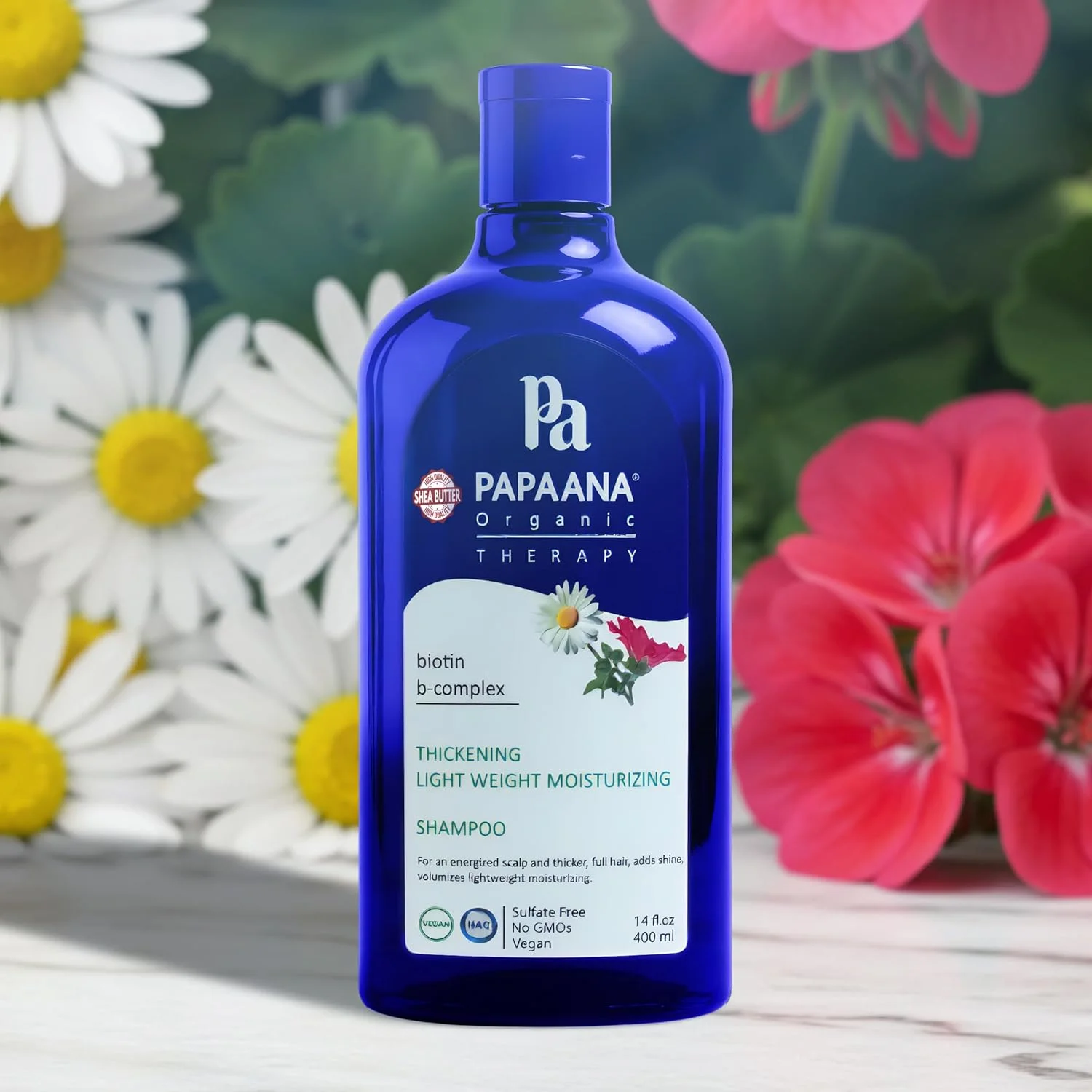 شامپو حجم دهنده، مرطوب کننده و سبک ارگانیک تراپی Papaana، کمپلکس بیوتین B، بدون سولفات، وگان، 400 میلی لیتر حاوی شی باتر