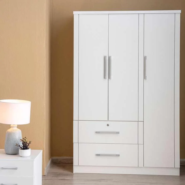 کمد لباس 3 درب آرلین با 2 کشو سفید رنگ پان هوم