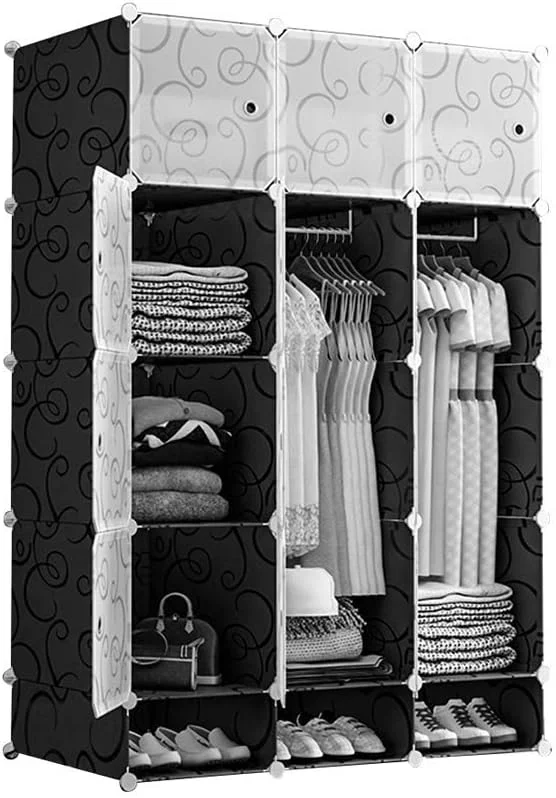 کمد لباس ترکیبی LHTYXX، کمد لباس قابل حمل، سیستم سازمان دهنده کابینت با درب، میله آویز محکم برای لباس، کفش و لوازم جانبی.