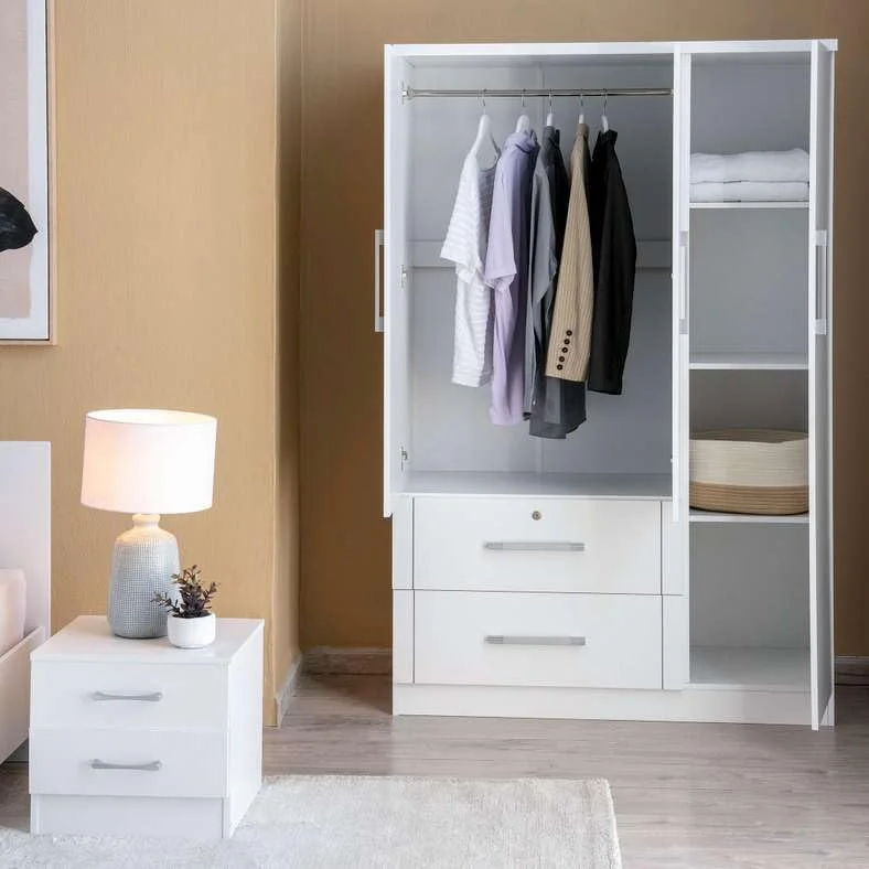 کمد لباس 3 درب آرلین با 2 کشو سفید رنگ پان هوم