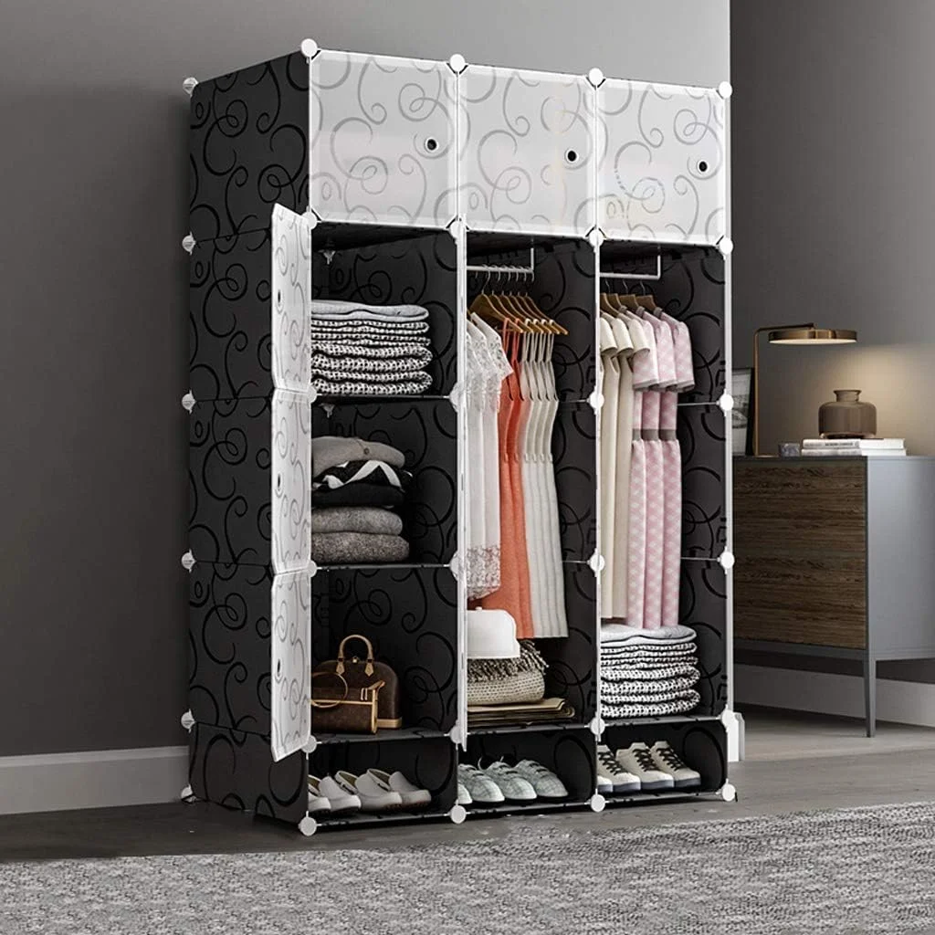 کمد لباس ترکیبی LHTYXX، کمد لباس قابل حمل، سیستم سازمان دهنده کابینت با درب، میله آویز محکم برای لباس، کفش و لوازم جانبی.