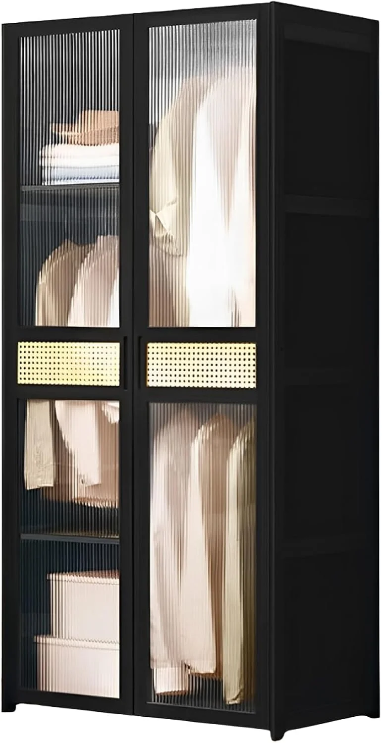 کمد لباس LBCZJYX، طراحی دو درب، ظرفیت بزرگ، تک لایه، ظرفیت 10 کیلوگرم، مناسب اتاق خواب، خوابگاه، آپارتمان، مشکی، 80x47x168 سانتی متر
