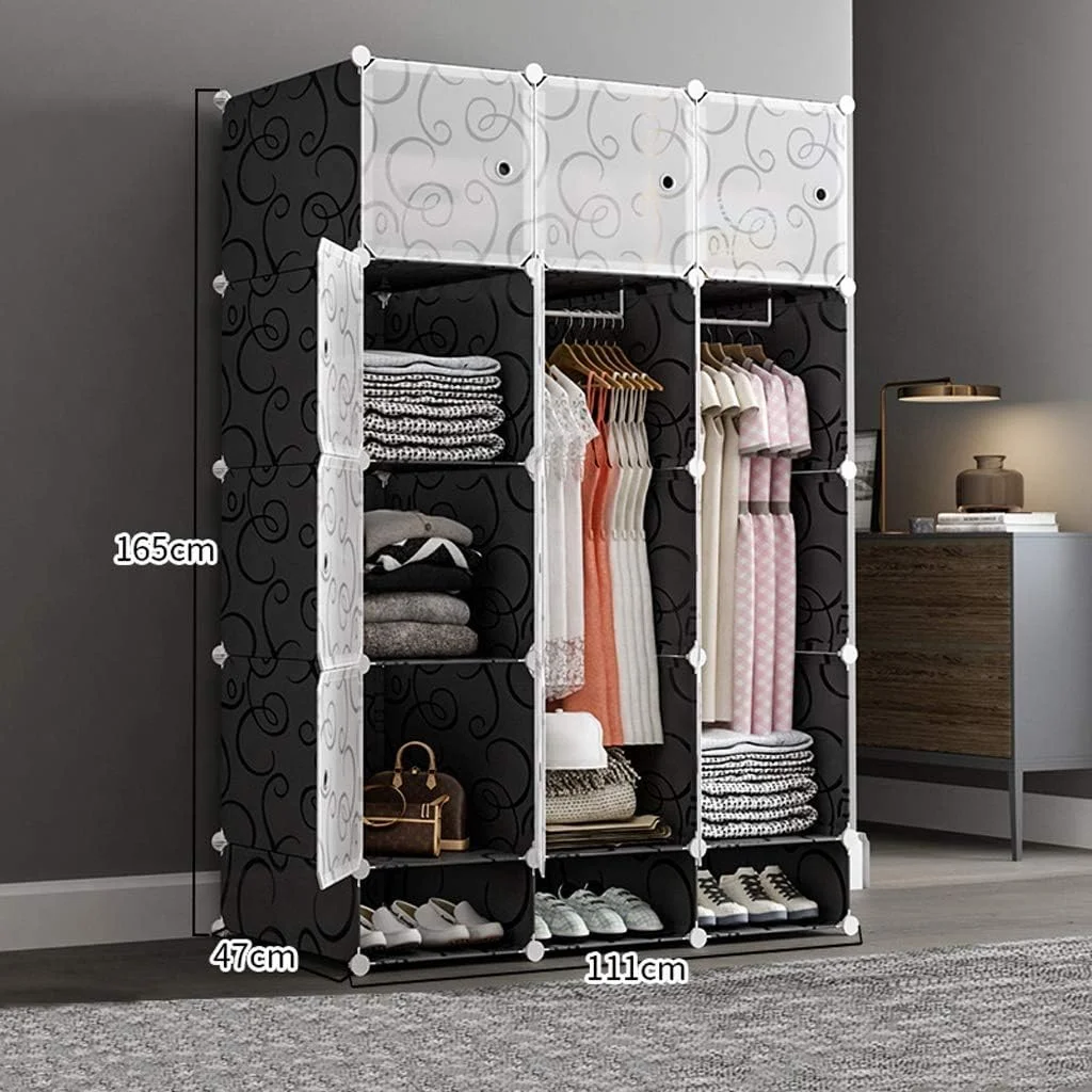 کمد لباس ترکیبی LHTYXX، کمد لباس قابل حمل، سیستم سازمان دهنده کابینت با درب، میله آویز محکم برای لباس، کفش و لوازم جانبی.