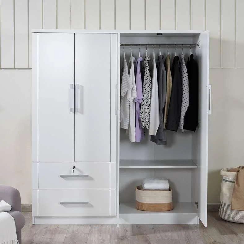 کمد لباس 4 درب آرلین با 2 کشو سفید پان هوم