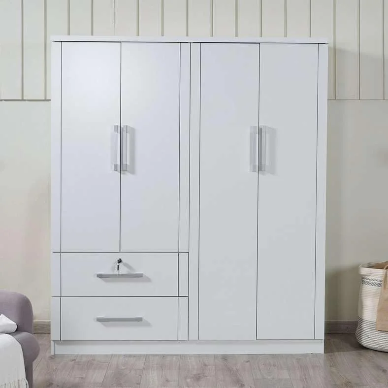 کمد لباس 4 درب آرلین با 2 کشو سفید پان هوم