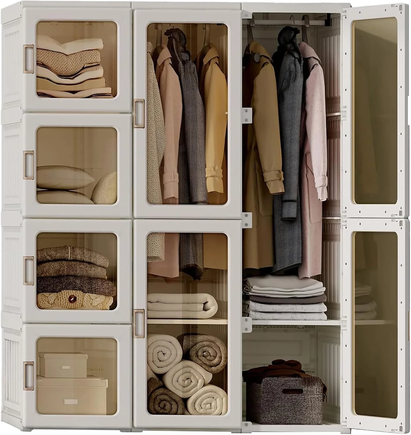 کمد لباس قابل حمل HYQNG برای اتاق خواب، سازمان دهنده بزرگ کمد برای لباس، کمد پلاستیکی تاشو با درب شفاف مغناطیسی و میله آویز، مونتاژ آسان، برای اتاق نشیمن، اتاق خواب
