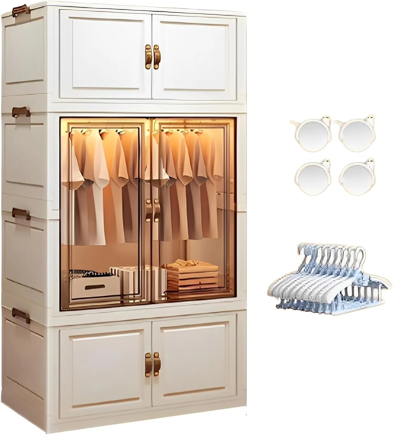 کمد لباس تاشو قابل حمل LBCZJYX با جعبه های نگهداری درب دار، ساخته شده از مواد PP، قابل جابجایی، تک لایه، ظرفیت تحمل بار 10 کیلوگرم، مناسب برای اتاق خواب، آپارتمان، خوابگاه B 65cm*40cm*144cm