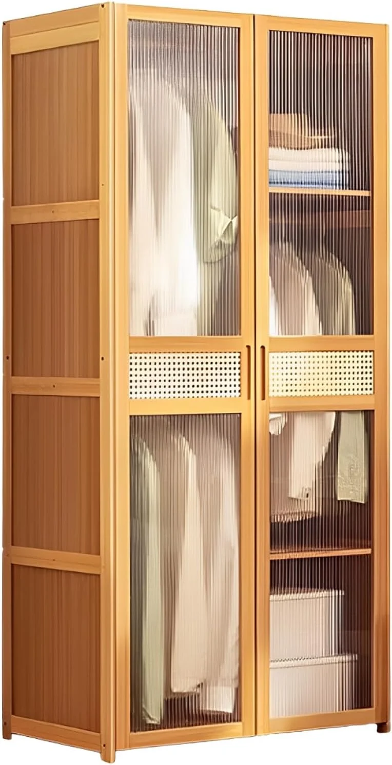کمد لباس LBCZJYX با طراحی دو درب، ظرفیت ذخیره سازی بزرگ، تک لایه با تحمل وزن 10 کیلوگرم، مناسب برای اتاق خواب، خوابگاه، آپارتمان، رنگ اصلی، 80cm*47cm*170cm