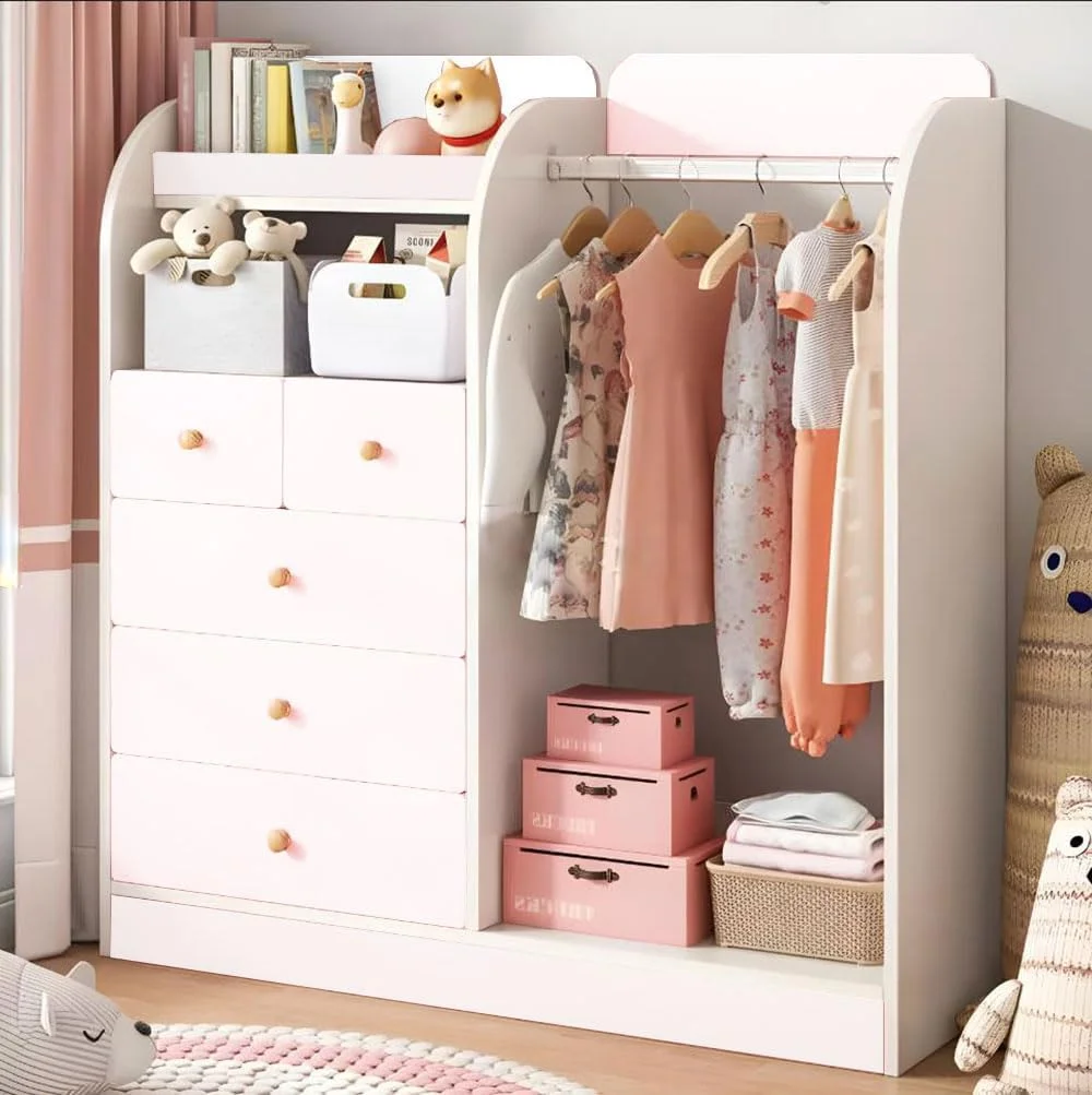 کمد لباس نیمه باز ایستاده IEW، کمد 5 کشویی برای اتاق خواب، قفسه لباس اتاق کودک با کشو، کمد لباس کودک، کمد چوبی مبلمان اتاق خواب