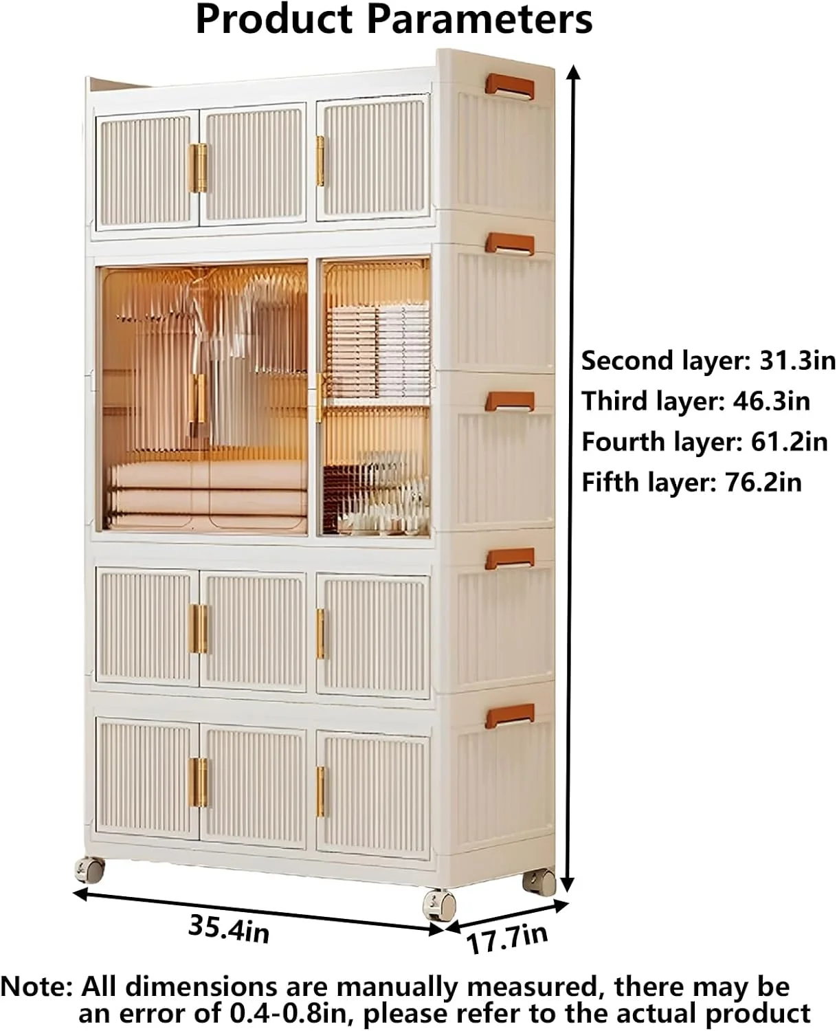 کمد لباس تاشو LBCZJYX برای اتاق خواب، کمد قابل حمل با طراحی دو درب، 6 آویز، ظرفیت 100 کیلوگرم، مناسب آپارتمان و خوابگاه، ابعاد 90x45x193 سانتی متر