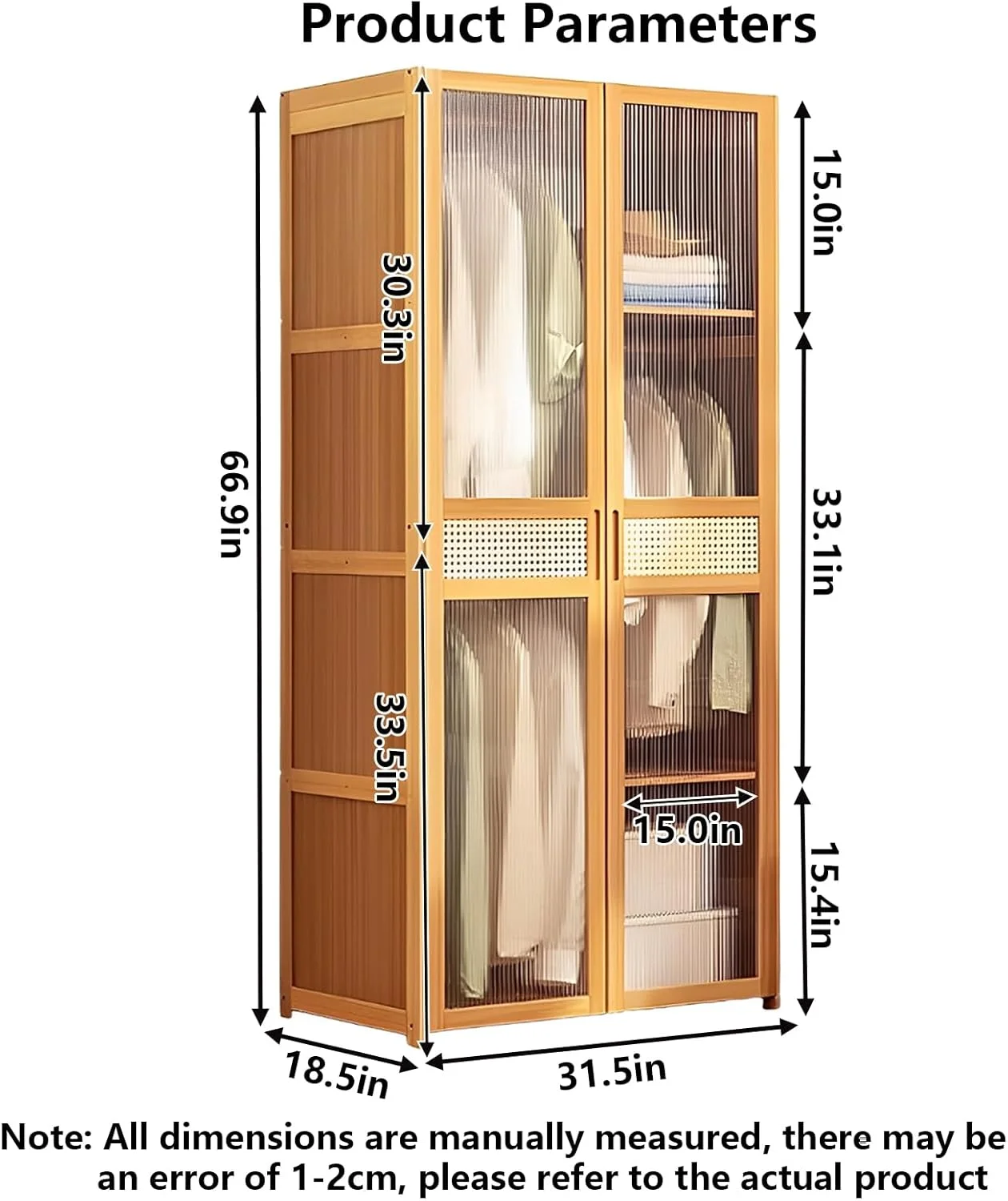 کمد لباس LBCZJYX با طراحی دو درب، ظرفیت ذخیره سازی بزرگ، تک لایه با تحمل وزن 10 کیلوگرم، مناسب برای اتاق خواب، خوابگاه، آپارتمان، رنگ اصلی، 80cm*47cm*170cm