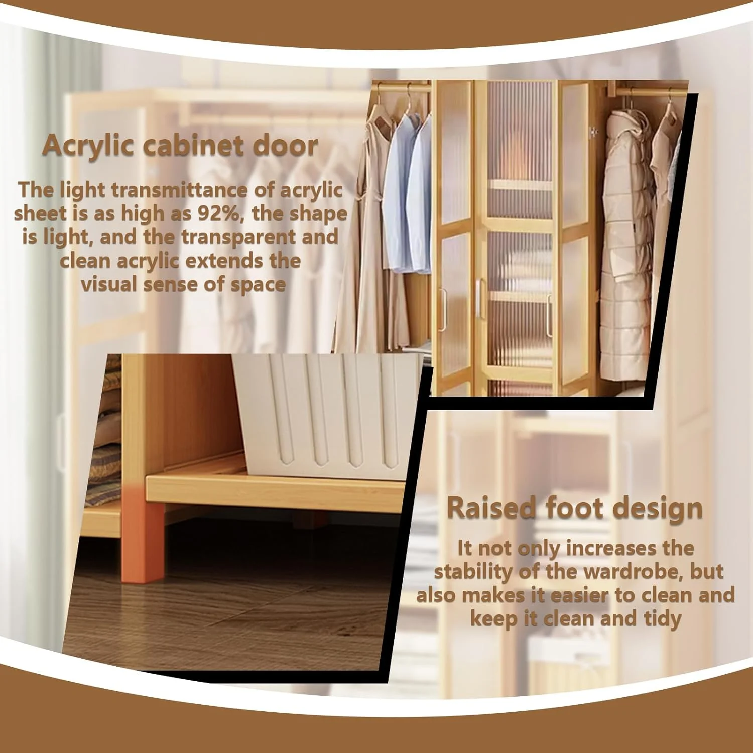 کمد لباس LBCZJYX با درب، قفسه لباس، ذخیره سازی پارتیشن بندی شده، ذخیره سازی بالا، میله آویز ضخیم شده، ظرفیت تحمل بار 250 کیلوگرم برای اتاق خواب، آپارتمان، خوابگاه ها 120cm*44cm*160cm